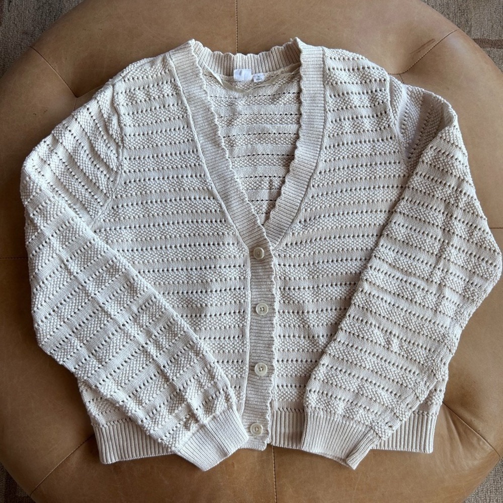 Gap Cotton Crochet Cardigan Womens XL Ivory Button Front Romantic Scalloped